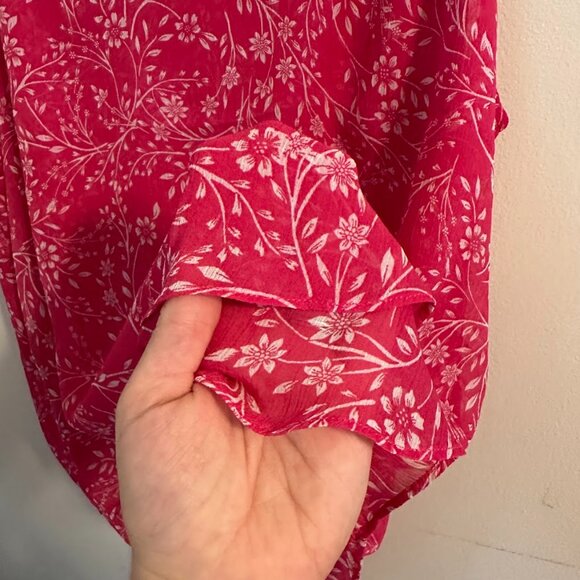 Cristina B Sleeveless V-Neck Floral Blouse / Tank Pink & White Size Large - Picture 6 of 9